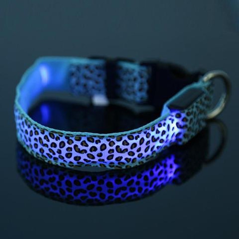 LED Dog Collar Safety Adjustable Nylon Leopard Print Rechargeable