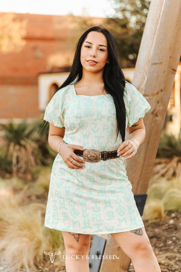 Brand & Check Puff Dress
