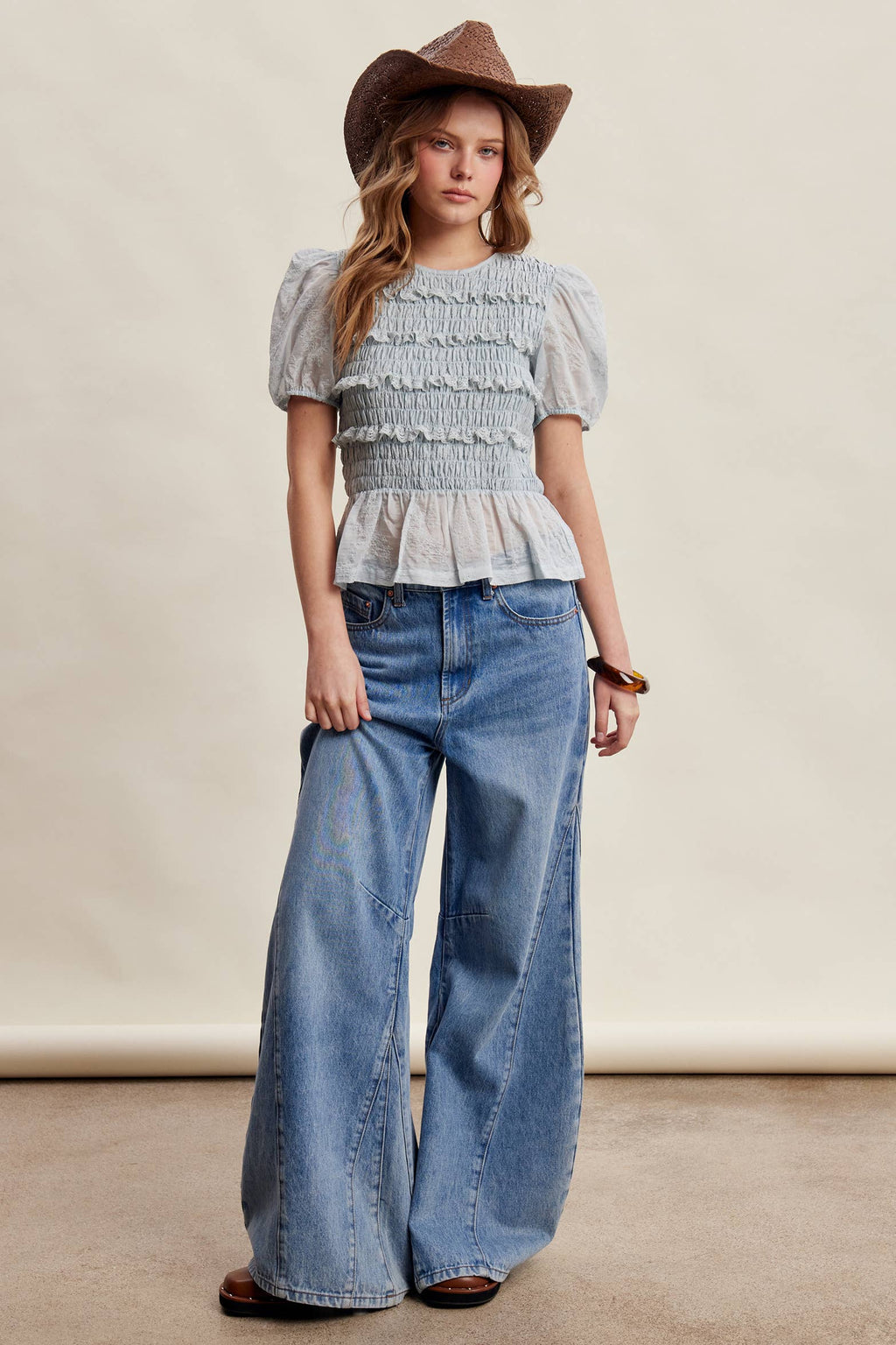Smocked Lace Puff Sleeve Top