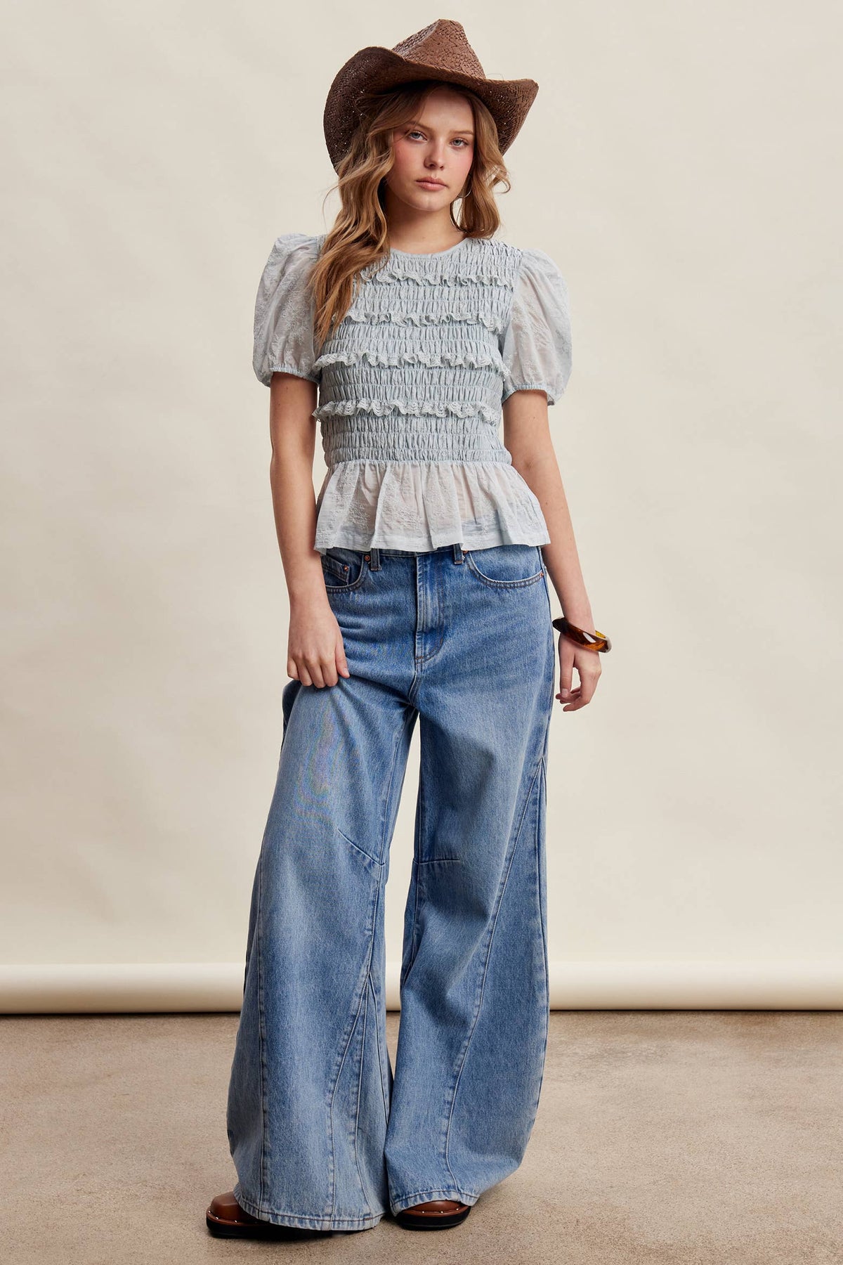 Smocked Lace Puff Sleeve Top