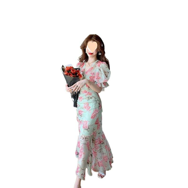 Stylish, Sophisticated, Flowy, Asymmetrical Chiffon Floral Dress