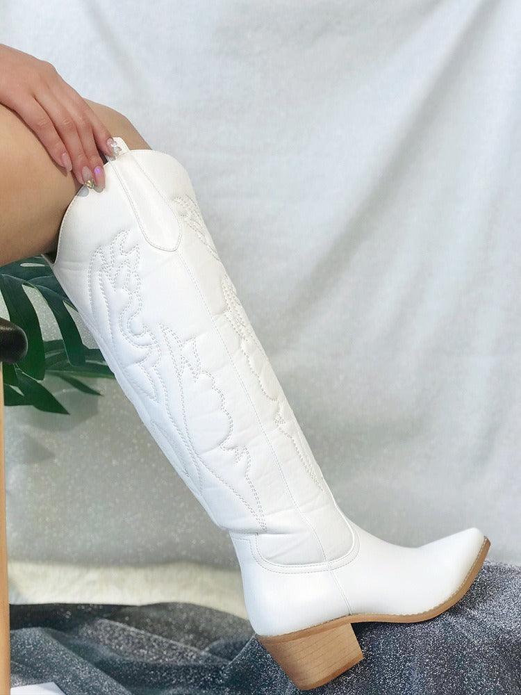 Western Chic Cowboy Boots Knee High With 4 Inch Chunky Heel