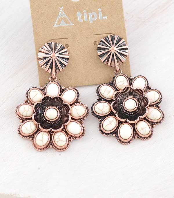 Semi Stone Flower Earrings: Natural