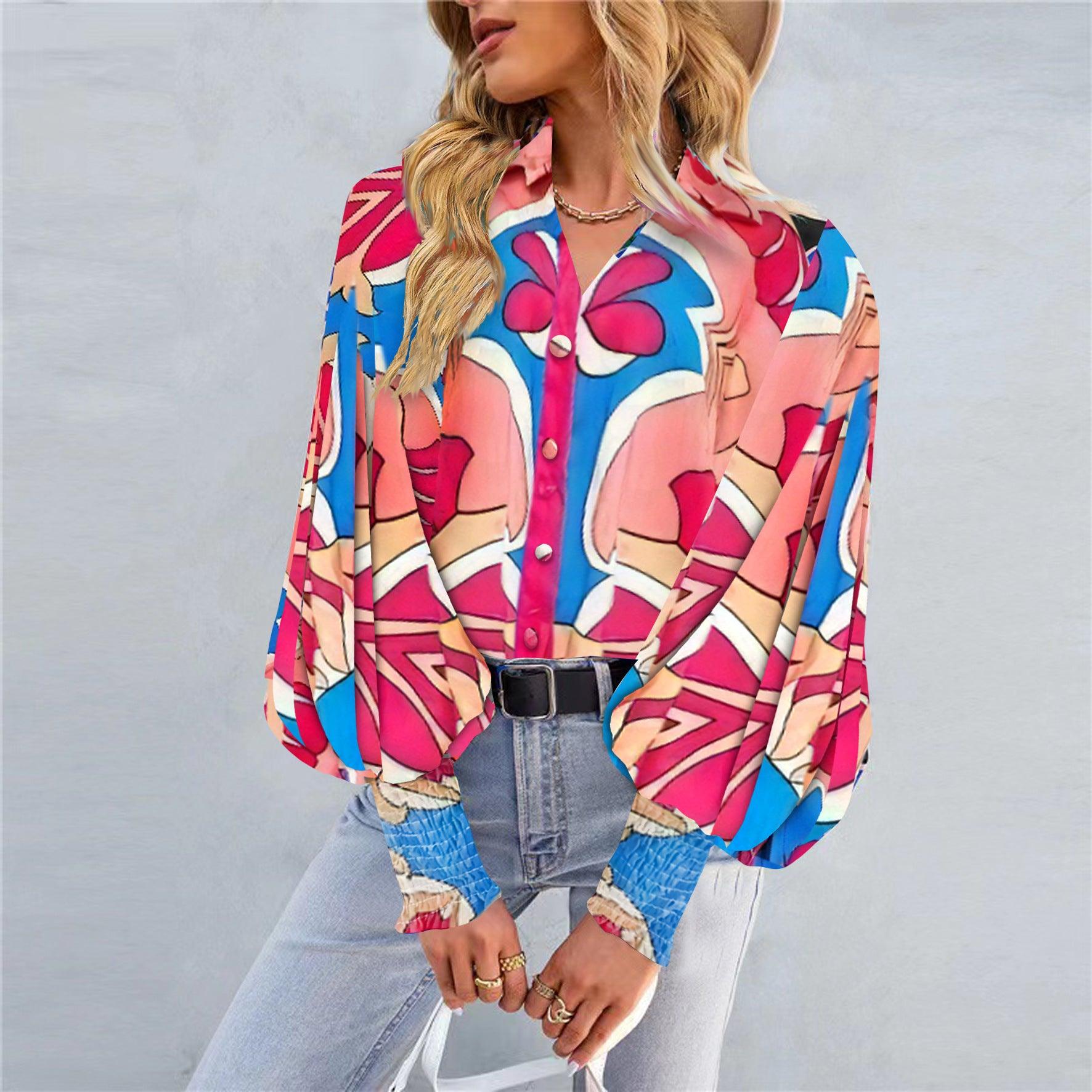 Boho Lantern Sleeve Top Relaxed Fit Casual Shirt for Women