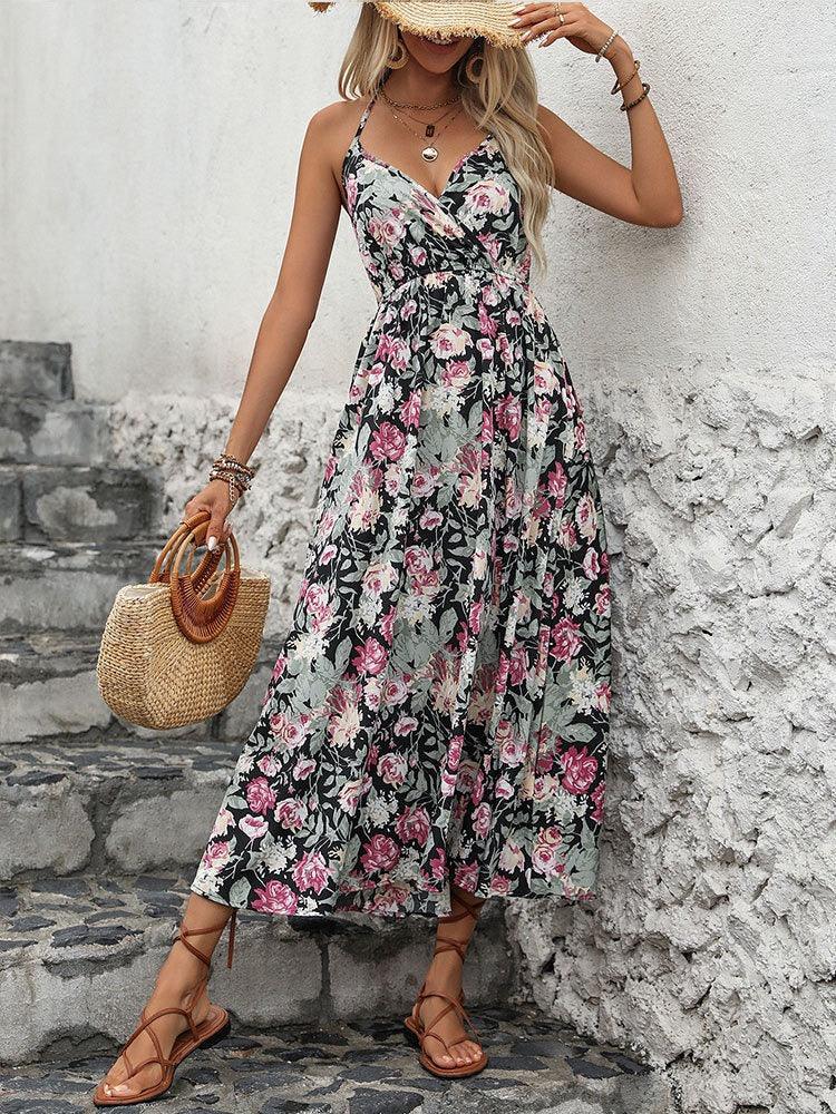 Thorns & Roses Cowgirl Dress Floral V-Neck Spaghetti Strap