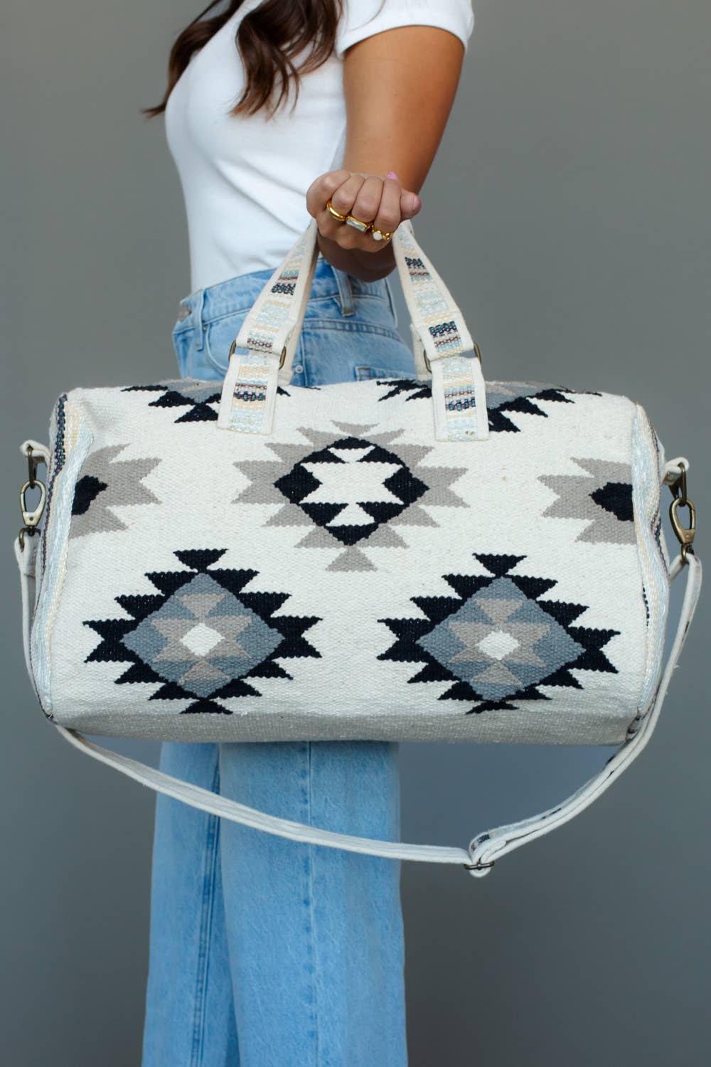 White, Black & Tan Western Duffel