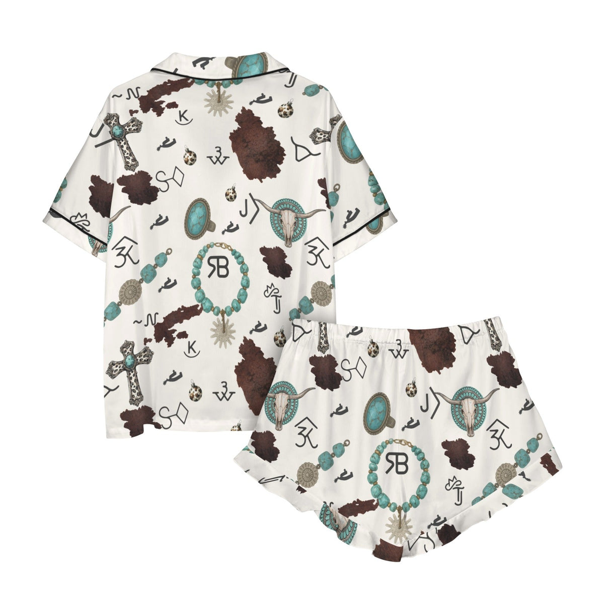 Baha Ranch Brands and Turquoise Western Satin Pajamas  Short Pajama Set