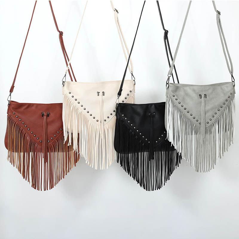 Trendy Riveted Tassel Shoulder Bag Model Trb01 Everyday Carry With Tassels