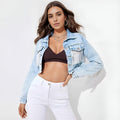 Fringe Rider Short Denim Jacket Fringed Sleeves Casual Outerwear