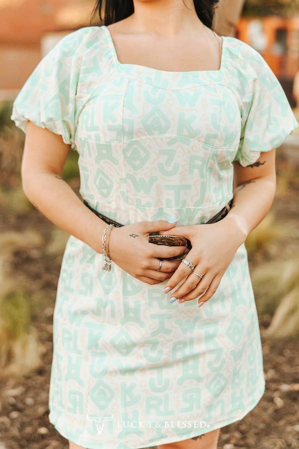 Brand & Check Puff Dress