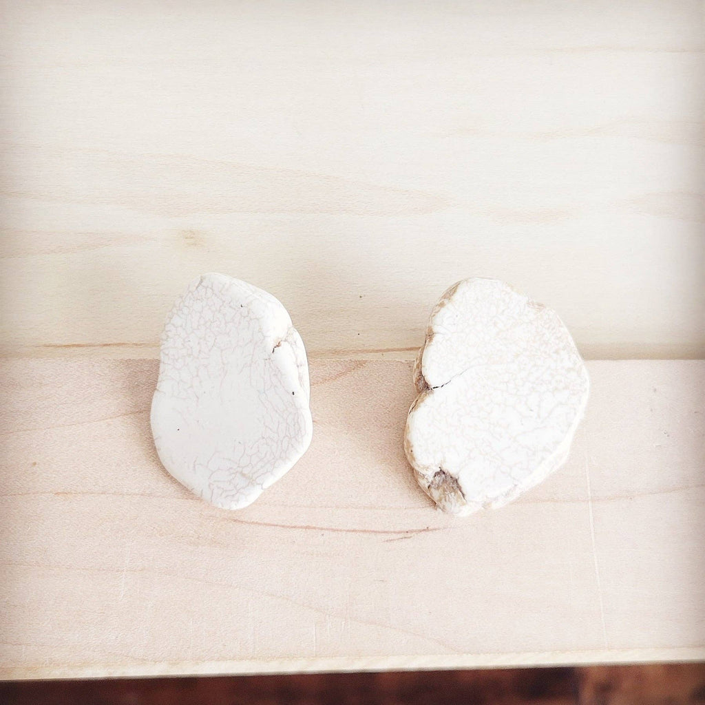 Turquoise Slab Earring Studs-White