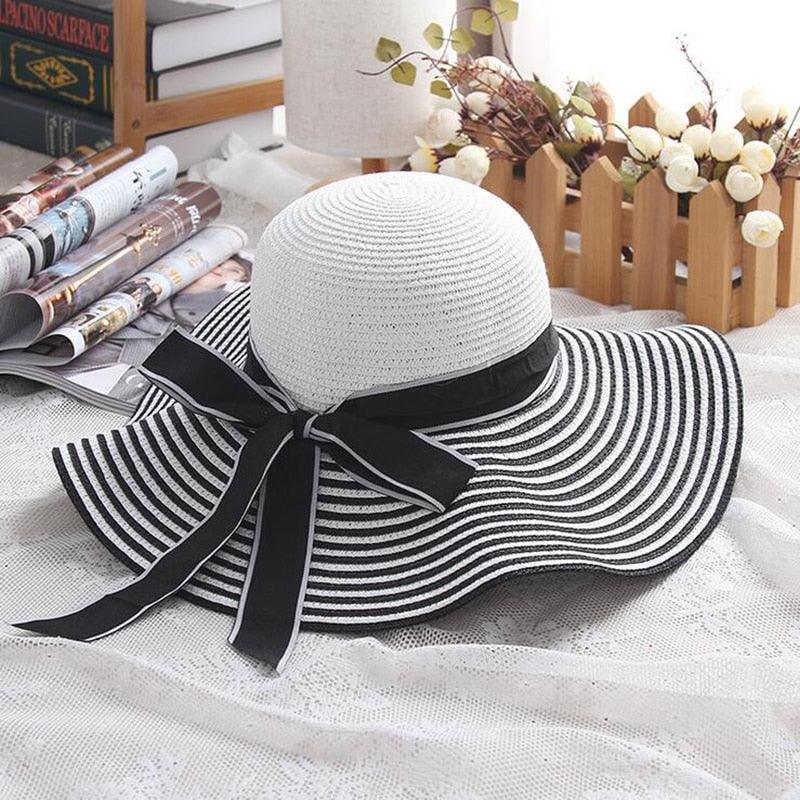 Audrey's Summer Elegance Sun Hat For Sun Protection Stripe Bow AH-SH01