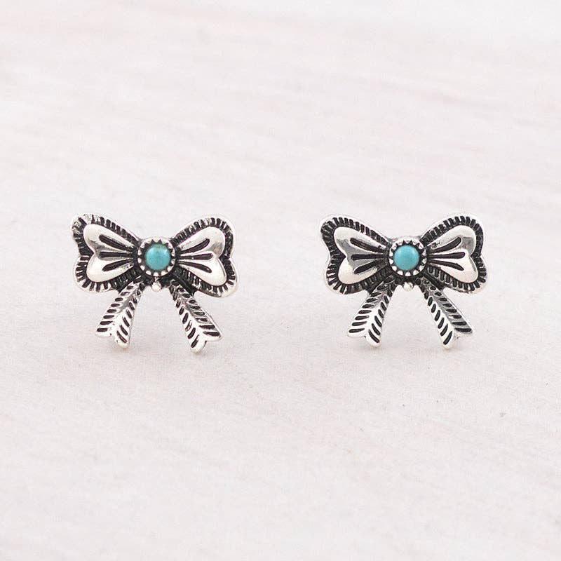 TIPI Brand Turquoise Semi Stone Bow Earrings: Turquoise/Silver