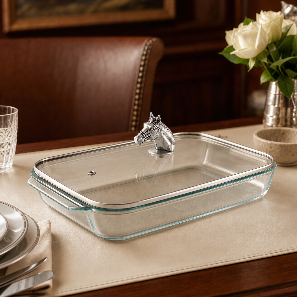 Horse Head with Pyrex 3 quart Baking Dish