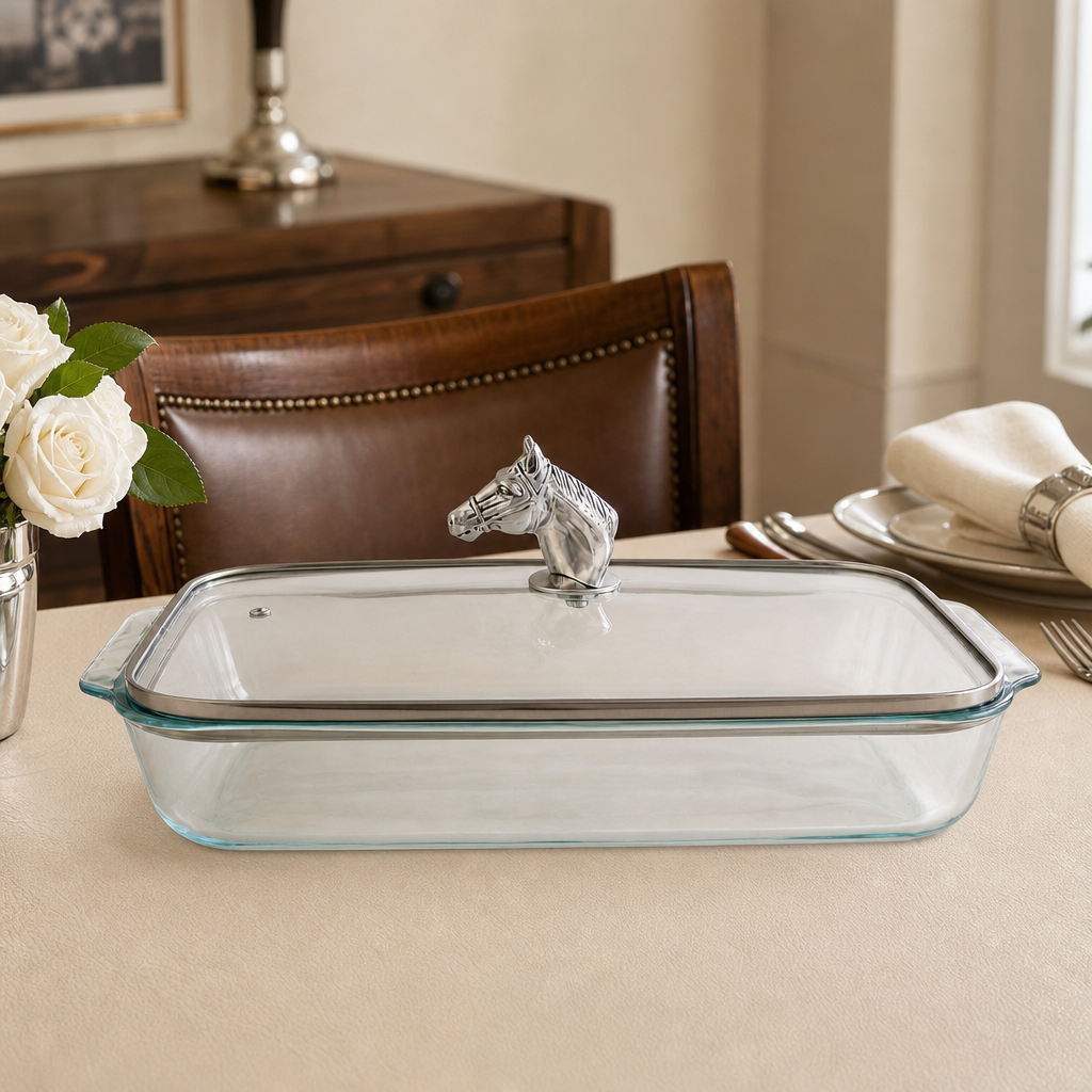 Horse Head with Pyrex 3 quart Baking Dish