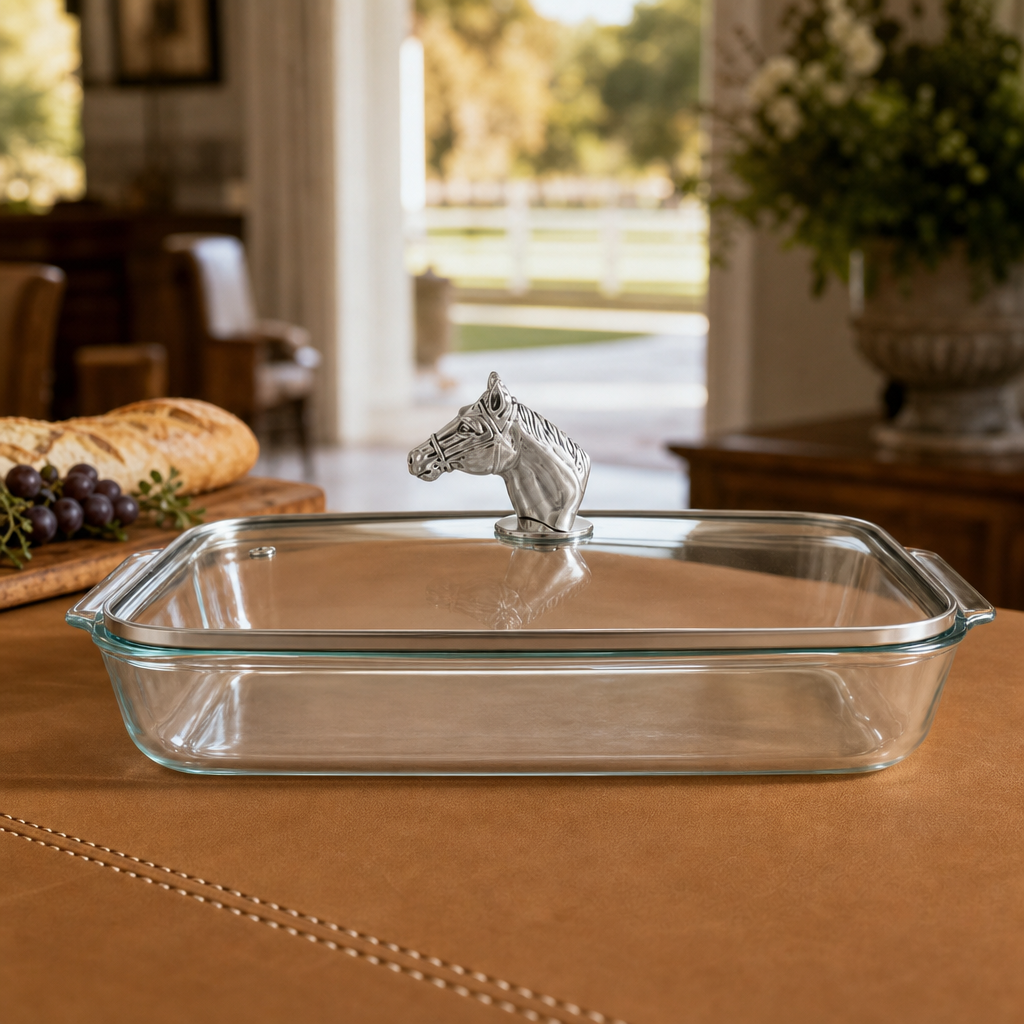 Horse Head with Pyrex 3 quart Baking Dish