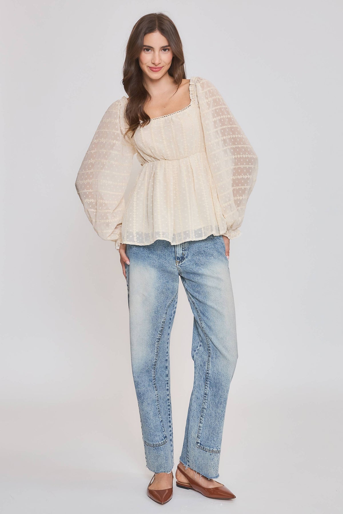 Long-Sleeve Belted Blouse