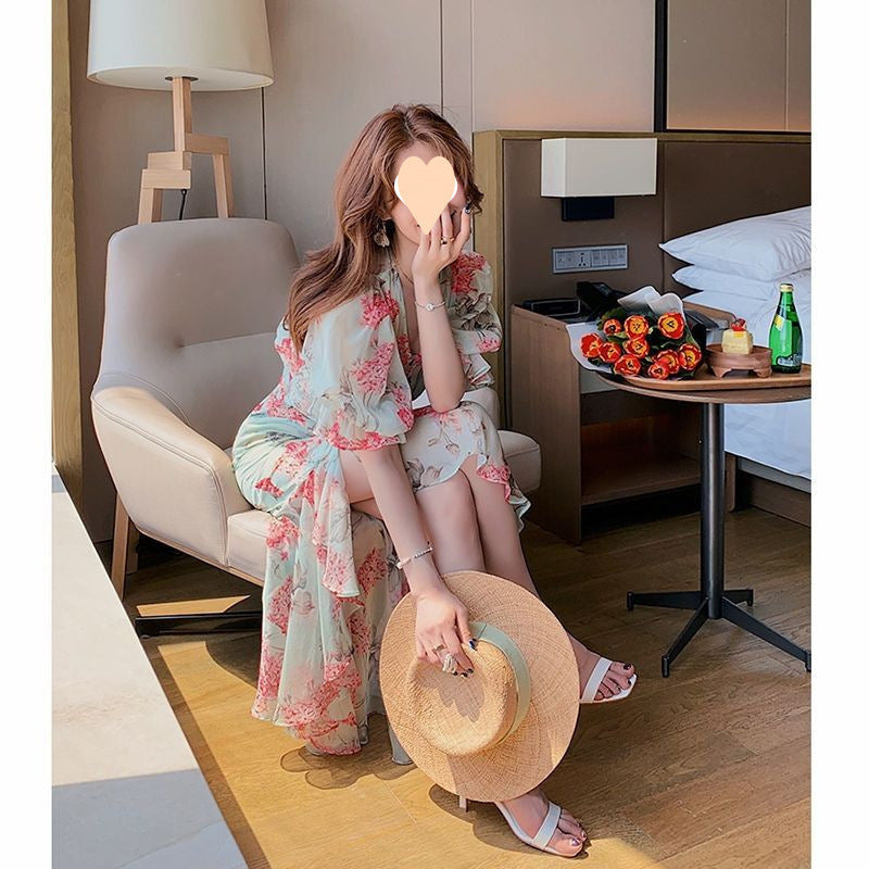 Stylish, Sophisticated, Flowy, Asymmetrical Chiffon Floral Dress
