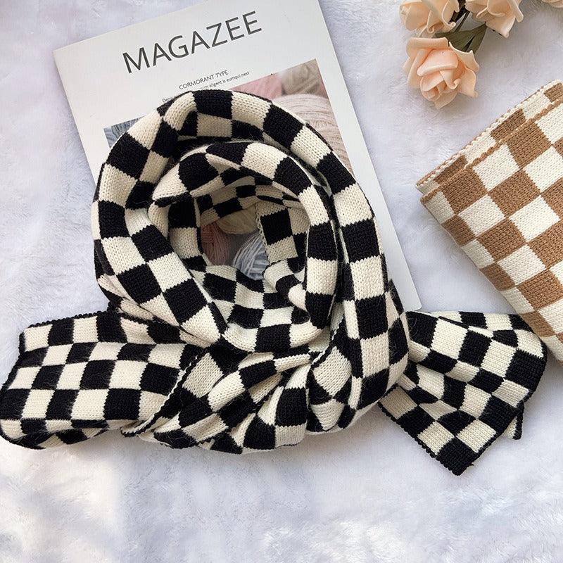 Cowgirl Chic Checkerboard Knitted Scarf CC-CKS-01 Black and White