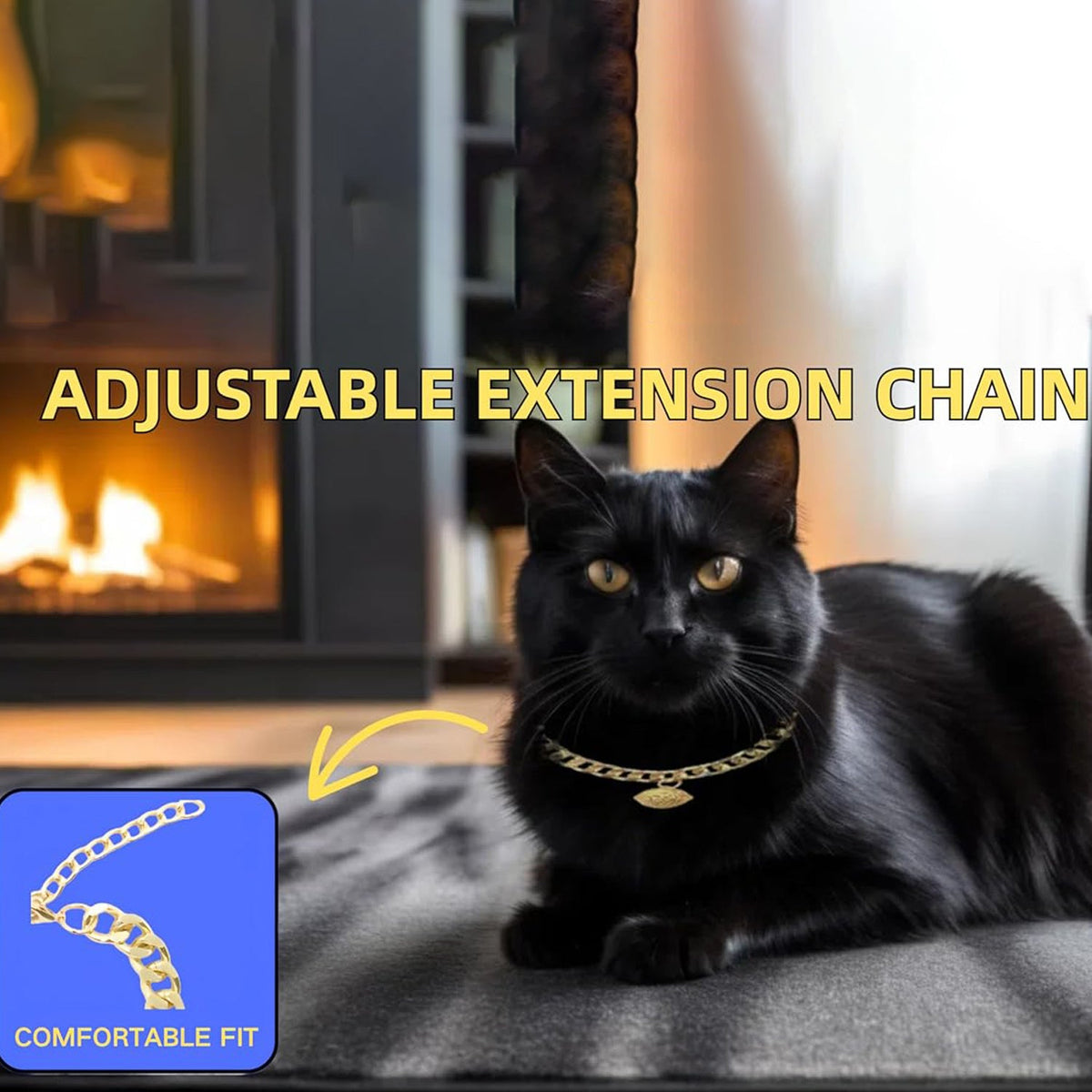 Gold Cat Chain Collar With Bell Lightweight Metal Necklace For Long Lasting Wear, Adjustable Jewelry For Cats And Dogs