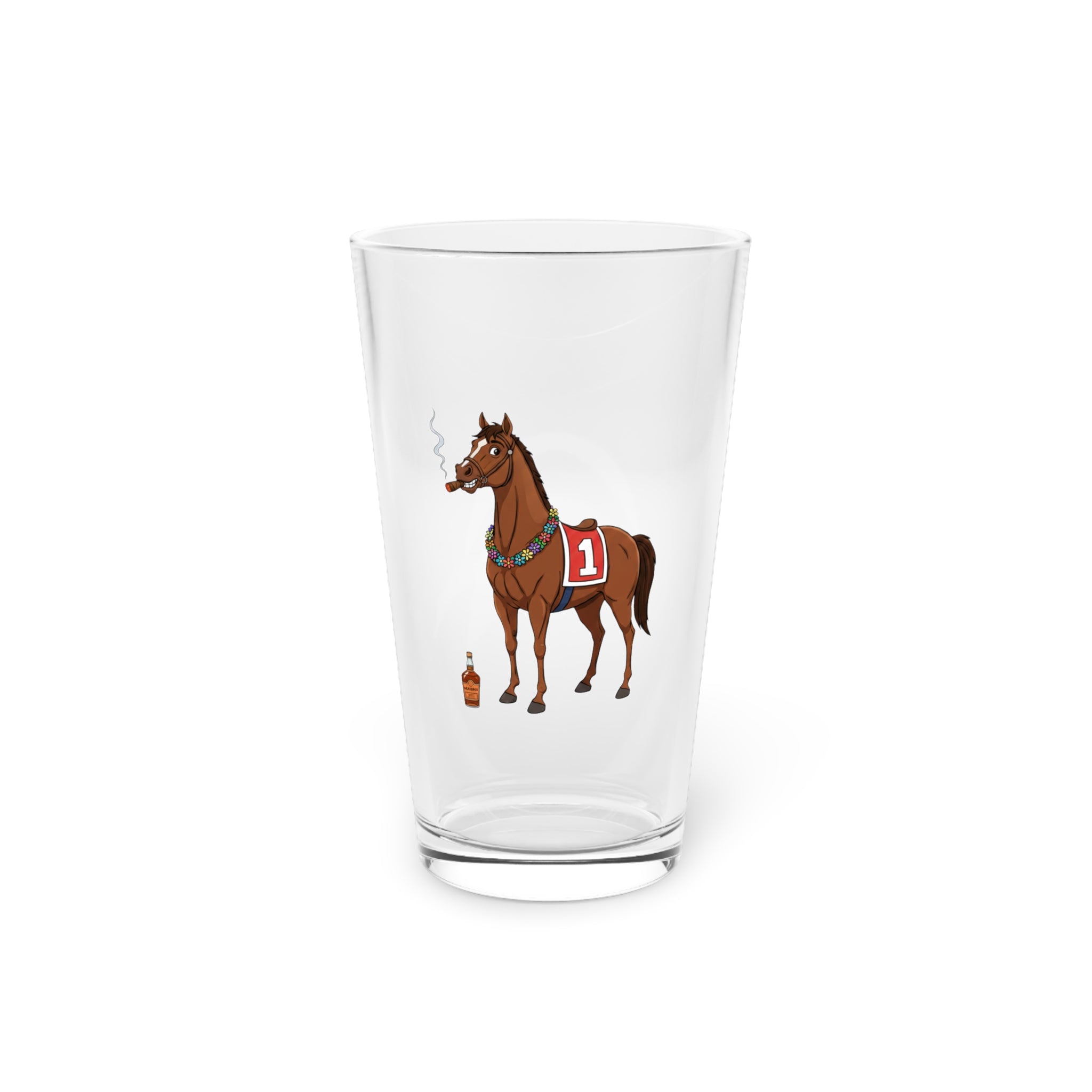 Racing Horse Pint Glass — Funny Smoking Jockey Horse 16oz Beer Glass