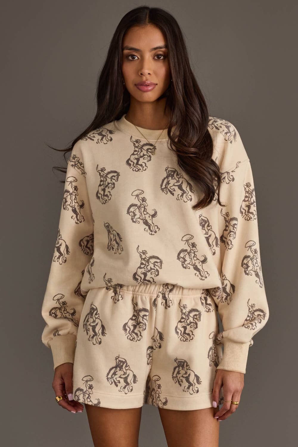 Ivory Western Print Sweatshirt