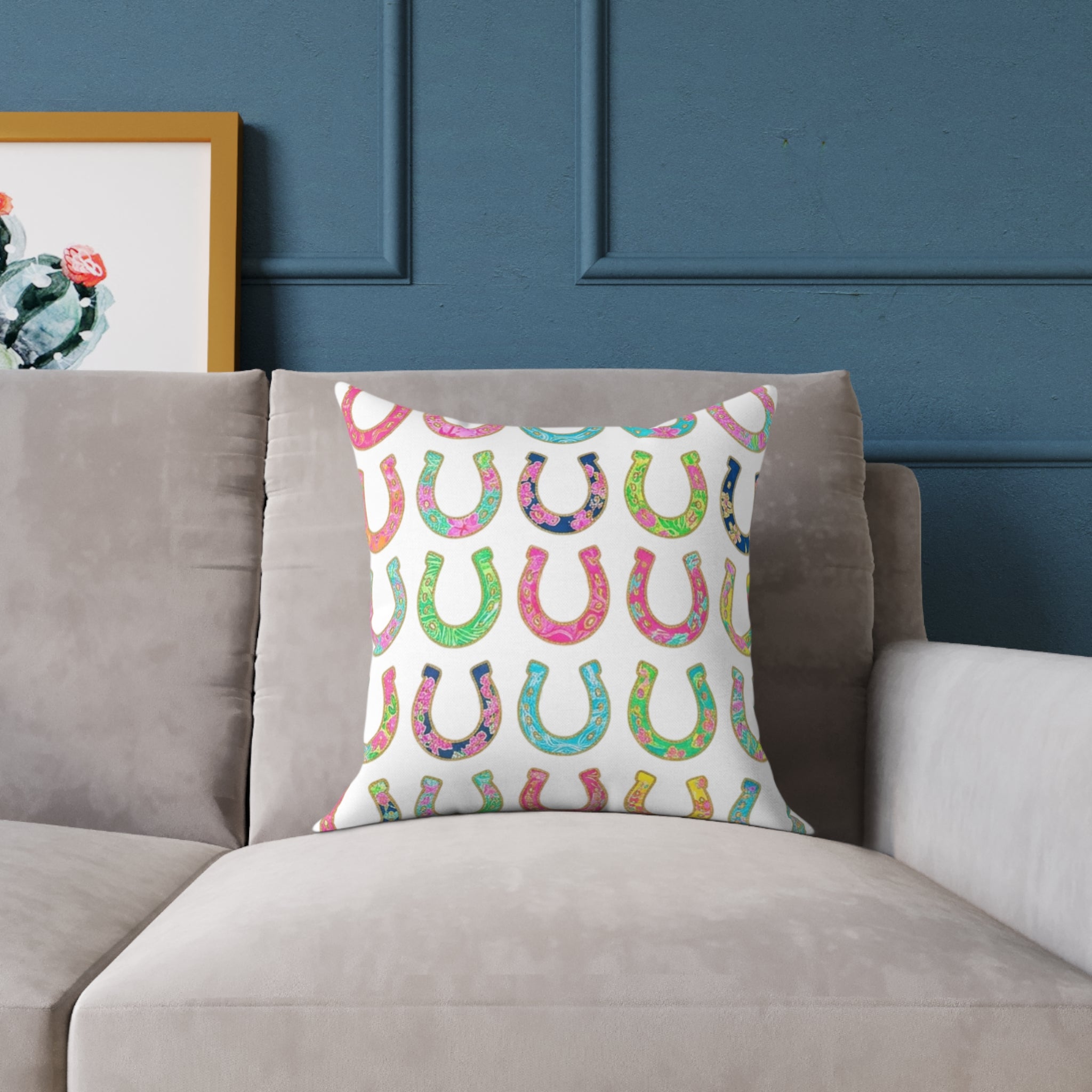 Colorful Horseshoe Pattern Pillow - Lucky Farmhouse Throw Pillow