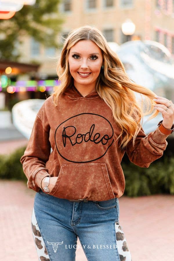Camel Mineral Wash Rodeo Embroidered Detail Hoodie XL-3XL