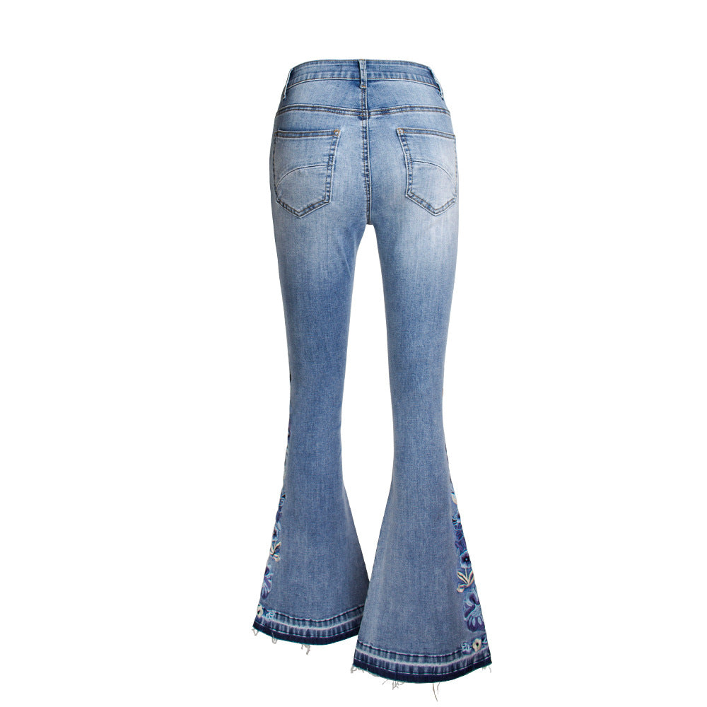 Riley Flared Denim Jeans Light Blue Mid Waist Womens Casual Wear Model Riley
