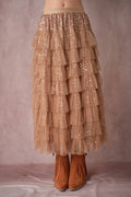 Sequin Tiered Mesh Maxi Skirt