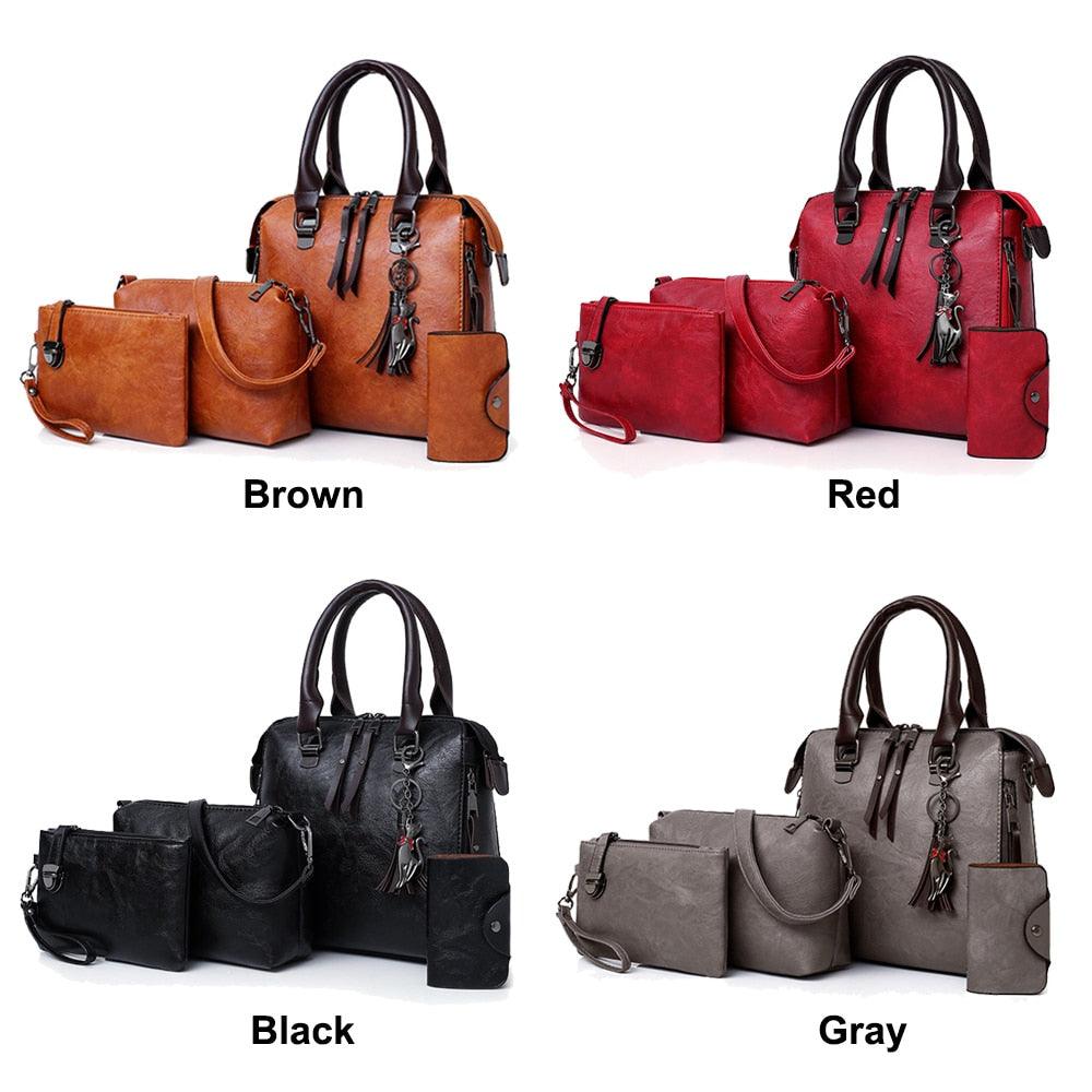 Vintage Leather 4 Piece Messenger Bag Set Carryall Model VL4P Tote Clutch
