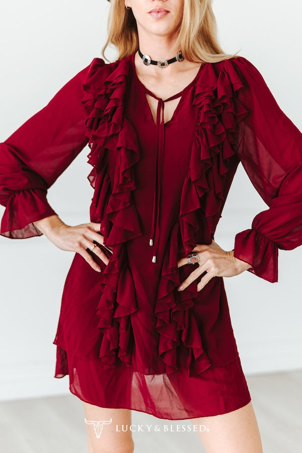 Wildheart Ruffle Dress-Cherry Red