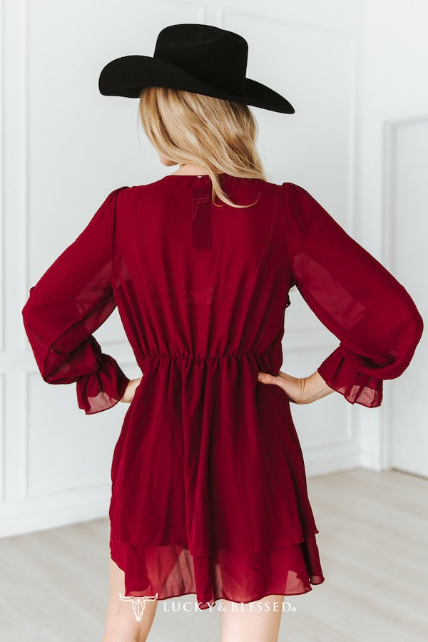 Wildheart Ruffle Dress-Cherry Red