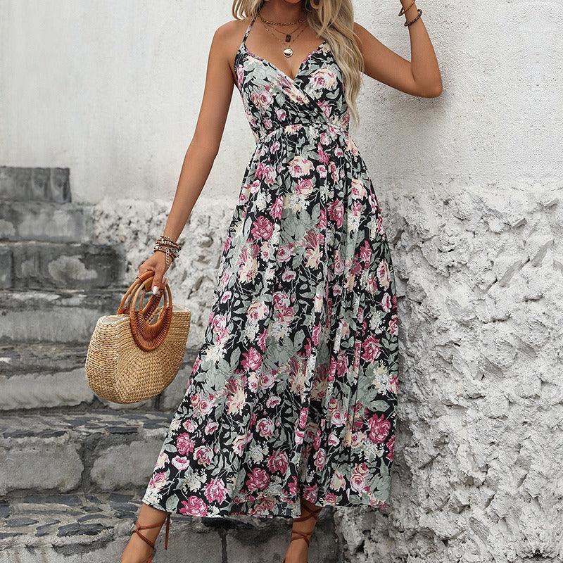 Thorns & Roses Cowgirl Dress Floral V-Neck Spaghetti Strap