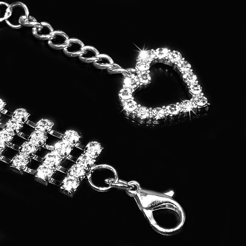 Four-row Rhinestone Pet Collar Dogs And Cats Heart-shaped Chain