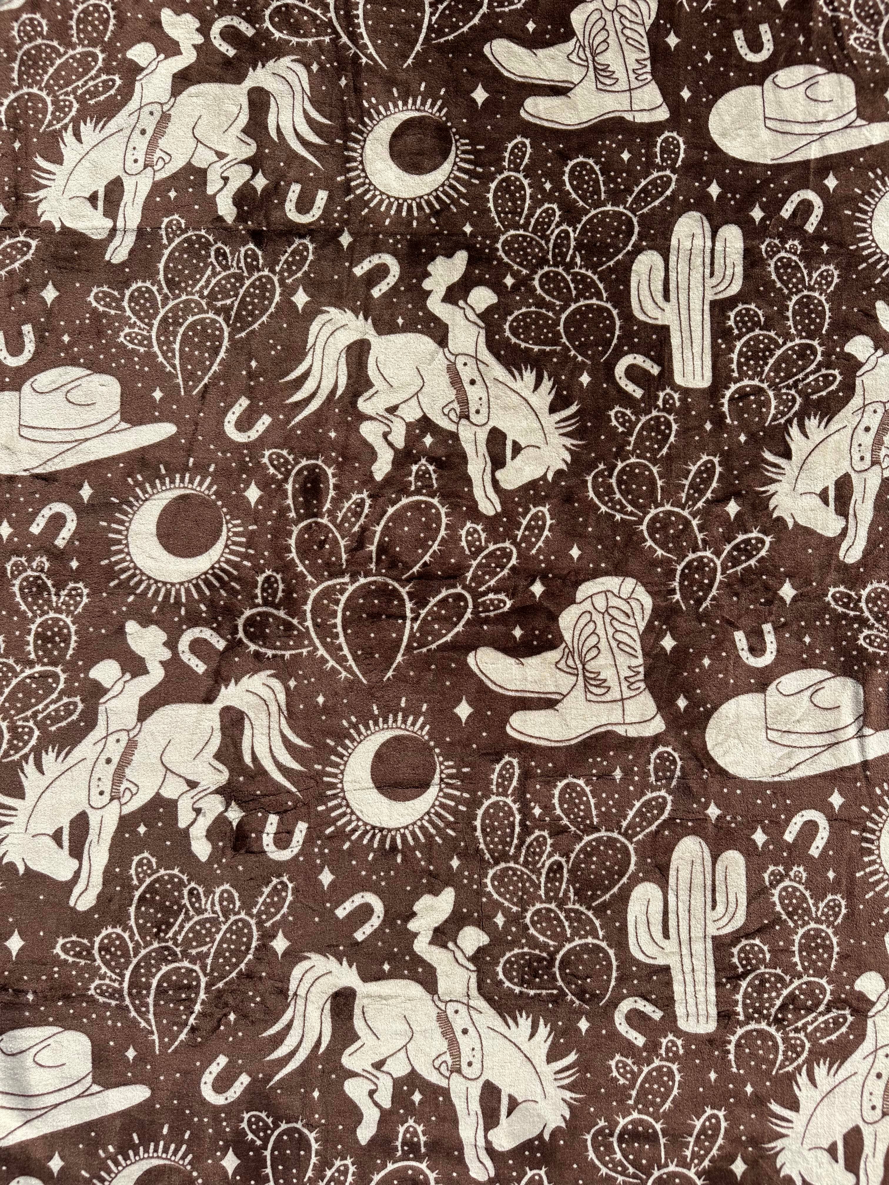 BROWN COWBOYS PRINT KING SIZE SUPER SOFT PLUSH BLANKET