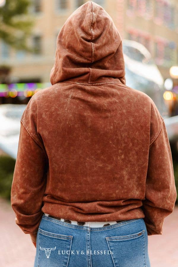 Camel Mineral Wash Rodeo Embroidered Detail Hoodie XL-3XL