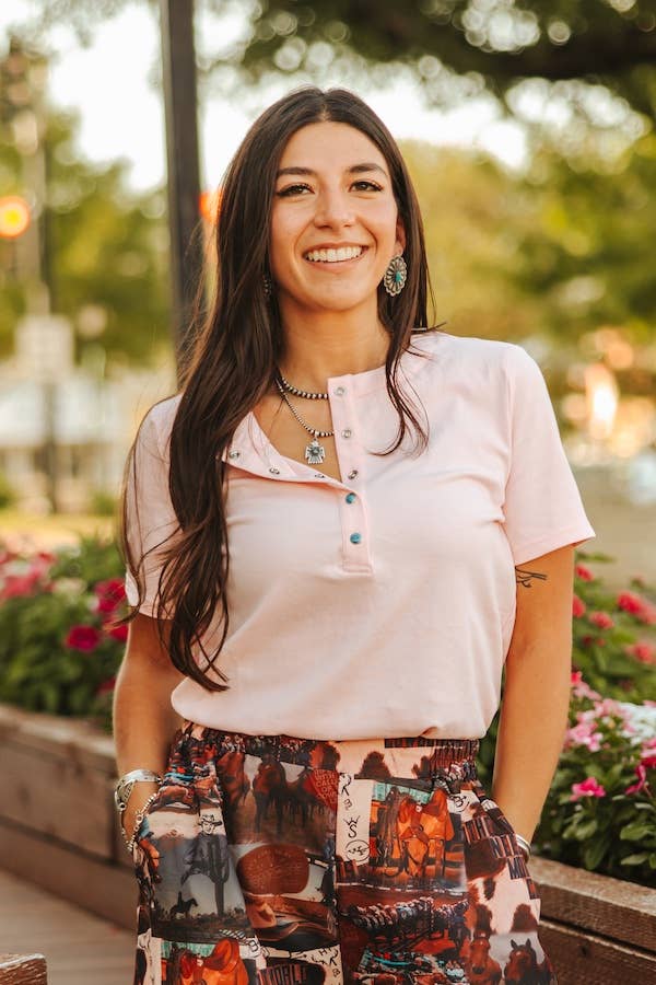 Turquoise Snap Tee