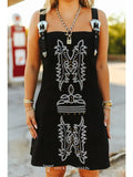Black Ivory Embroidered Buckle Tank Denim Stretch Dress
