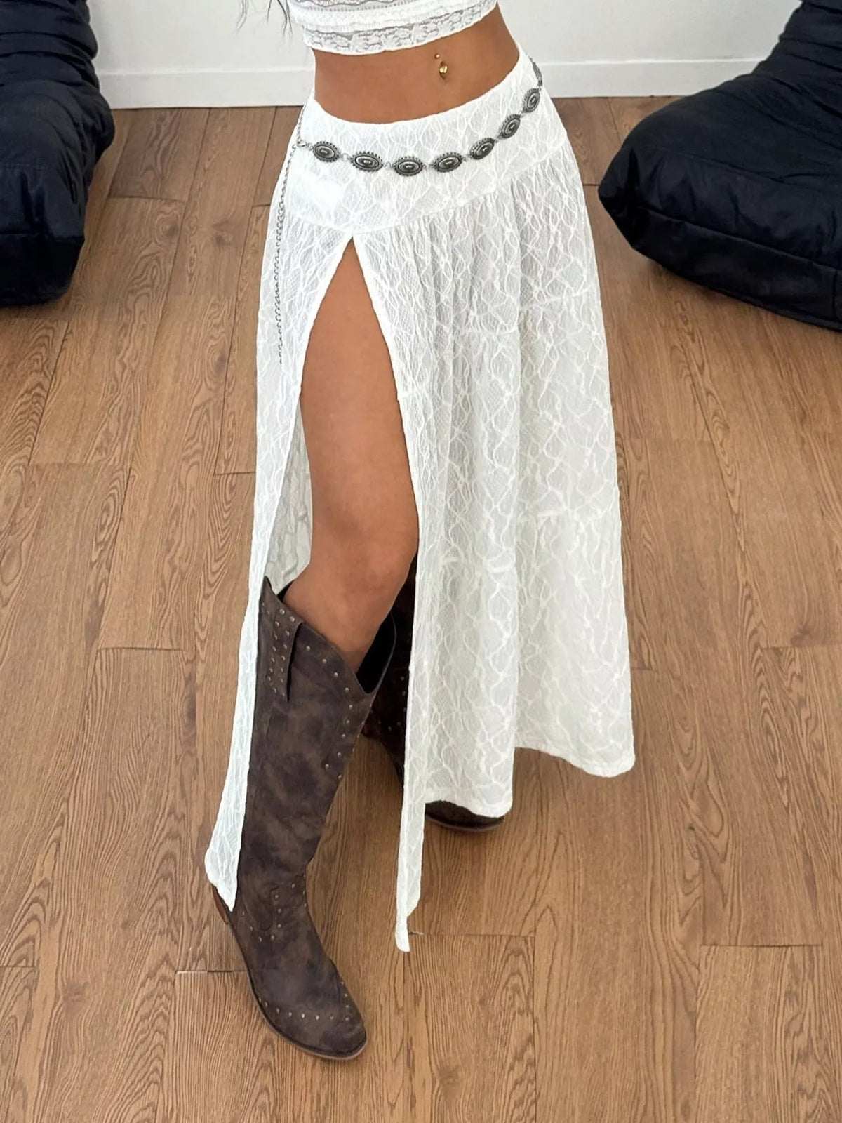 Lace Slit Maxi Skirt
