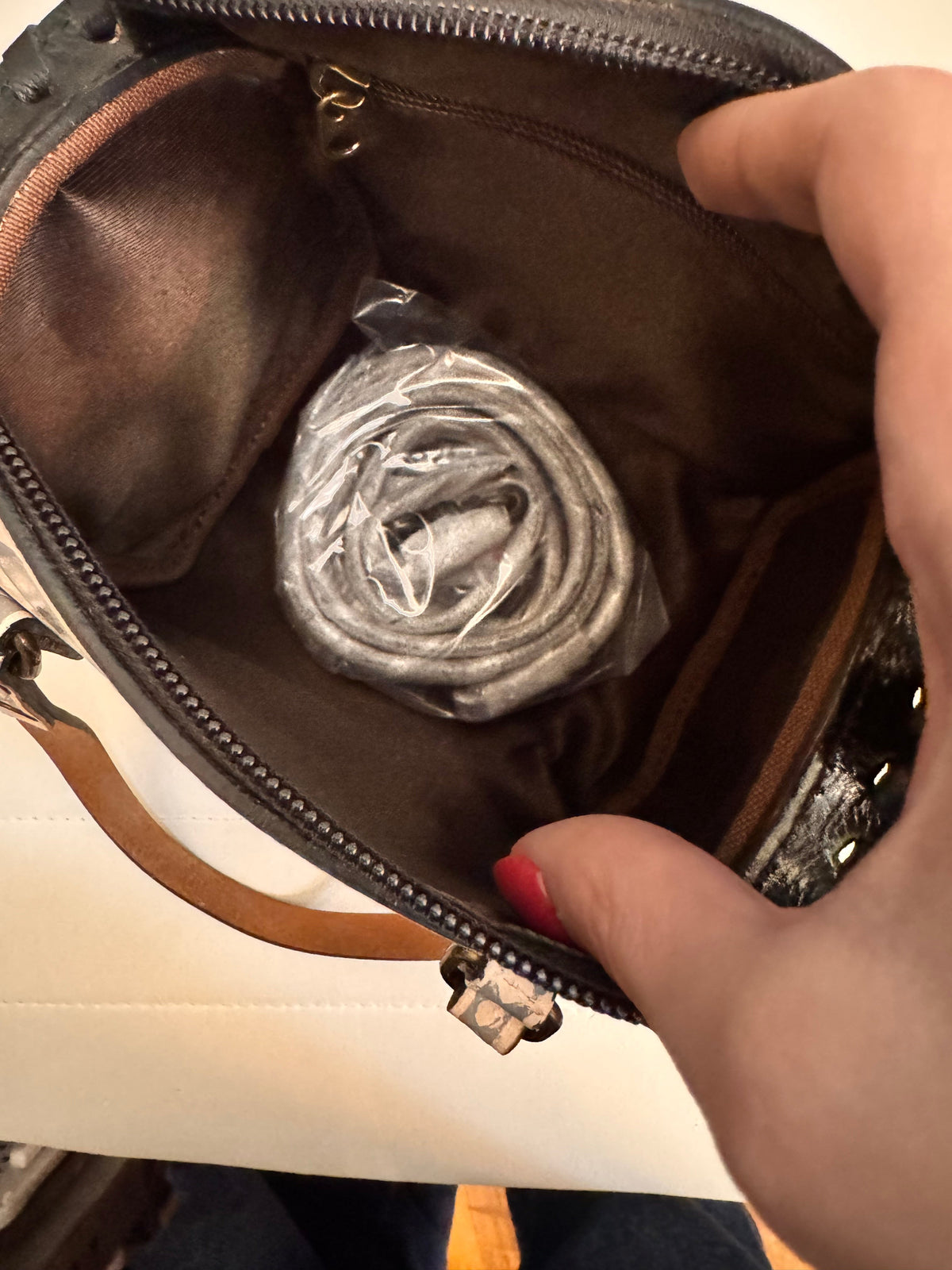 Checker Tooled Leather Speedy Crossbody — Gray