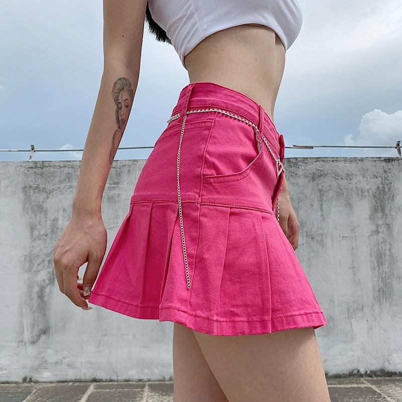 High Waisted Pleated Jean Skirt Model 001 for Women Casual Wear