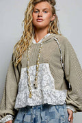 Lace & Thermal Cropped Hoodie