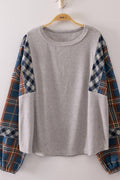Contrast Plaid Sleeve Top