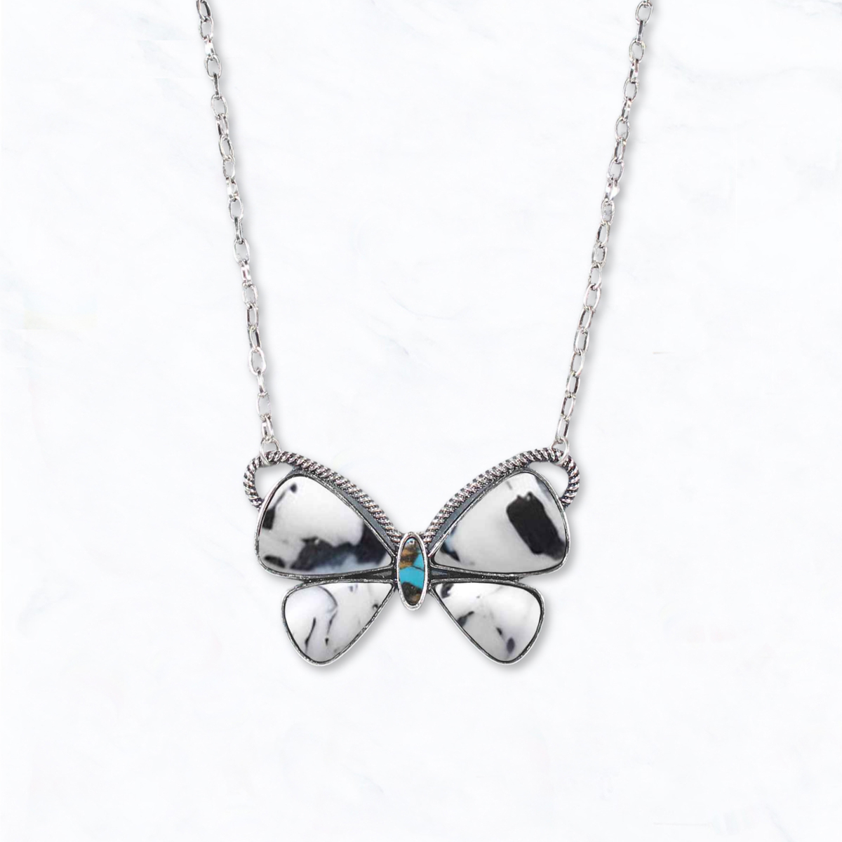 Western Inspired Marble Stone Butterfly Statement Necklace