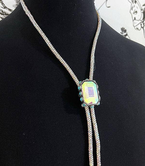 Iridescent Glass Stone Bolo Necklace