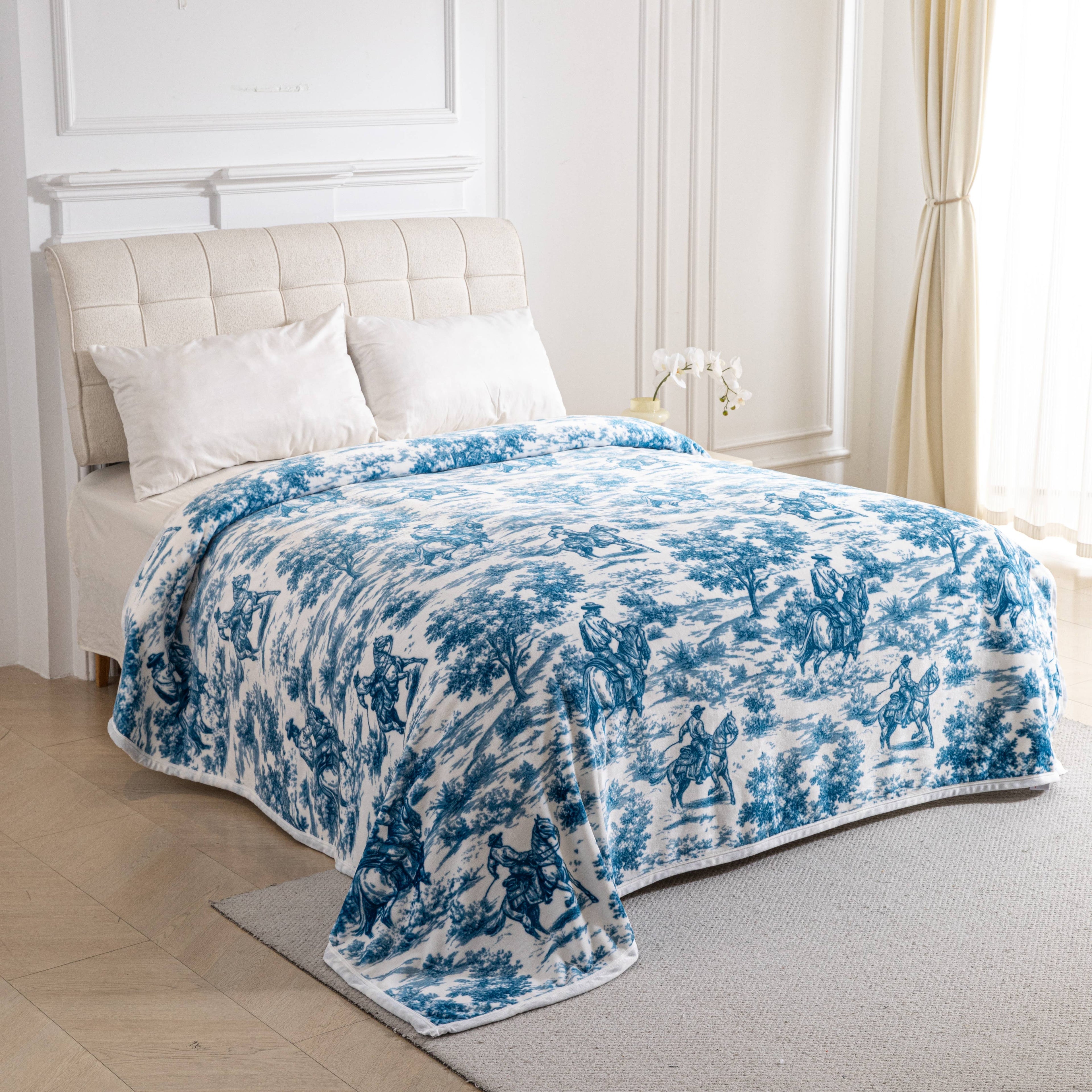 BLU TOILE COWBOYS PRINT KING SIZE SUPER SOFT PLUSH BLANKET