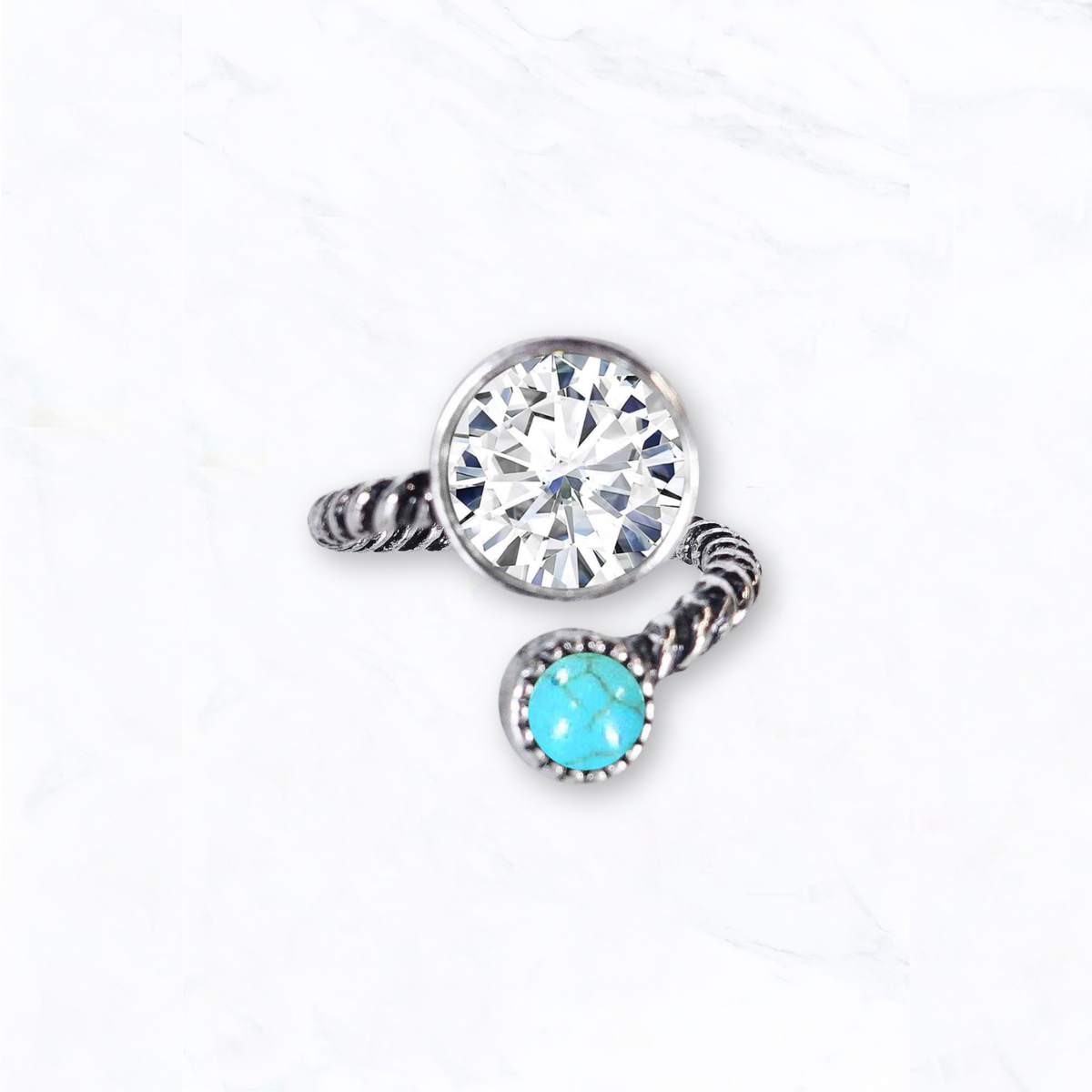 Western Rhinestone & Turquoise Open Cuff Ring