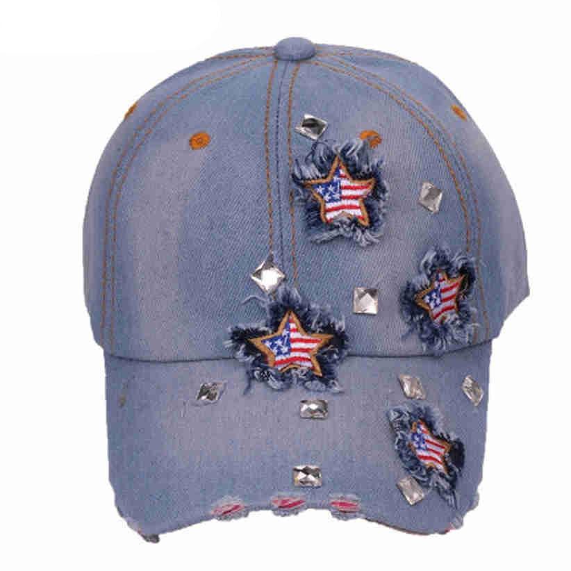 American Flag Distressed Denim Baseball Cap Sun Protection