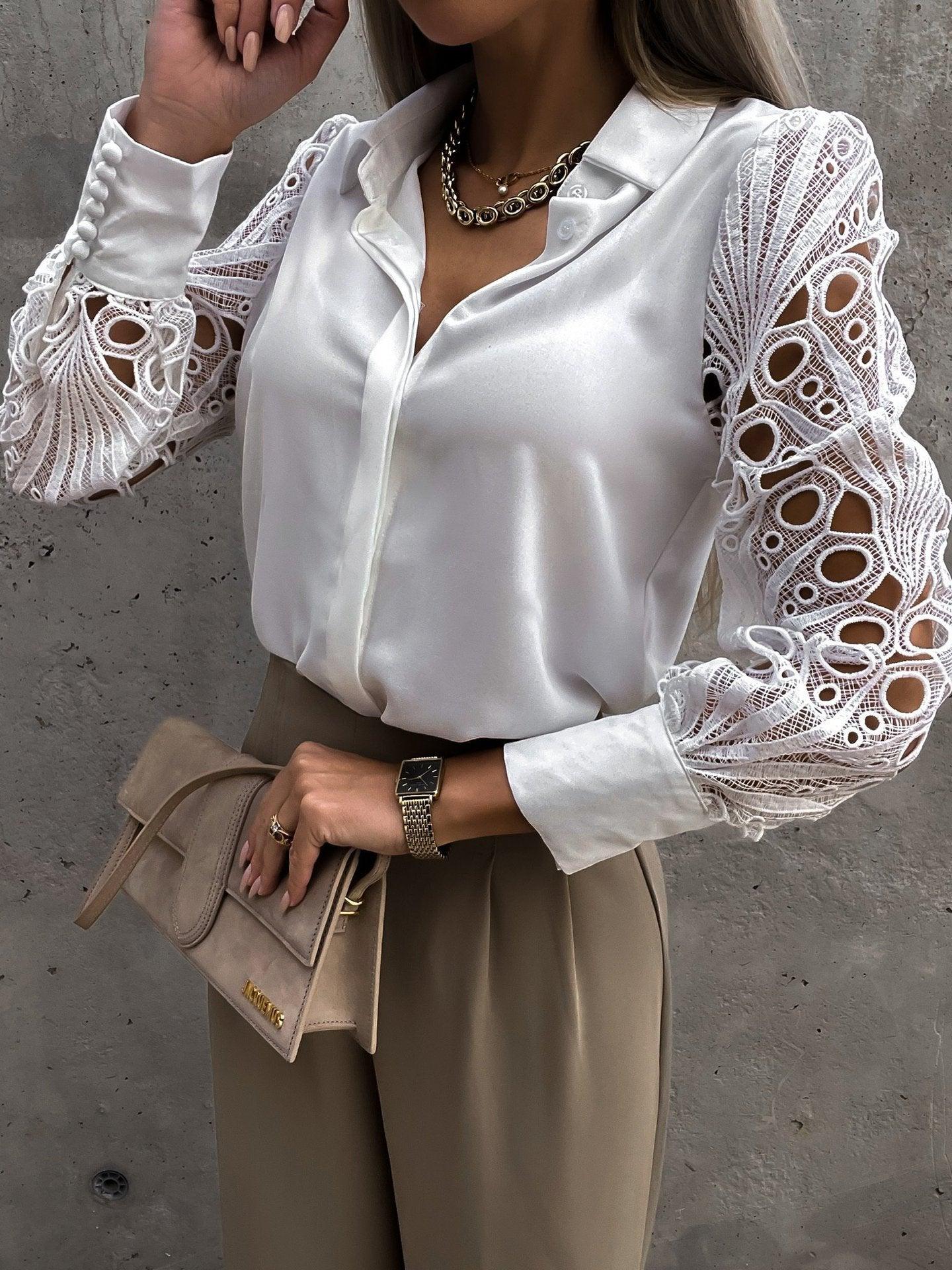 Luxe Lace Button Up Top Cotton Blouse With Lace Details Model LLBT01
